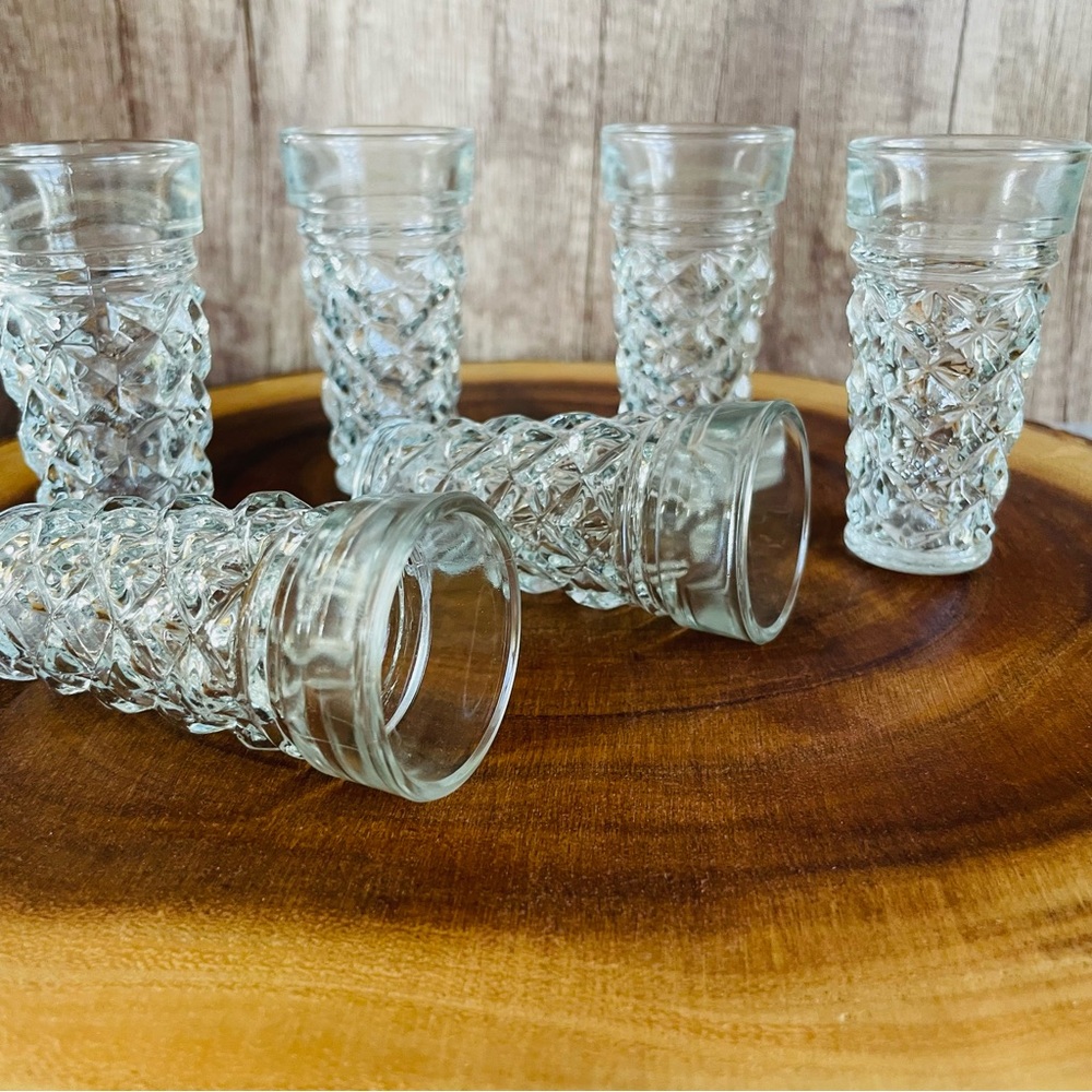 Vintage Italian Pressed Glass Diamond Pattern Shot Glasses Set of Six